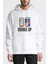 Double Up Baskılı Beyaz Erkek Örme Kapşonlu Sweatshirt Uzun Kol 1
