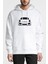 Porsche Baskılı Beyaz Erkek Örme Kapşonlu Sweatshirt Uzun Kol 1