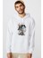 Muhammed Ali Knockout Baskılı Beyaz Erkek Örme Kapşonlu Sweatshirt Uzun Kol 1