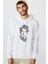 Charlie Chaplin Tipografi Baskılı Beyaz Erkek Örme Kapşonlu Sweatshirt Uzun Kol 1