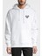 Kalp Baskılı Beyaz Erkek Örme Kapşonlu Sweatshirt Uzun Kol 1