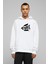 Peace Güvercin Baskılı Beyaz Erkek Örme Kapşonlu Sweatshirt Uzun Kol 1