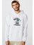 Mother Earth Save Mother Eyes Baskılı Beyaz Erkek Örme Kapşonlu Sweatshirt Uzun Kol 1