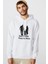 Don`t Look They're Mine Baskılı Beyaz Erkek Örme Kapşonlu Sweatshirt Uzun Kol 1