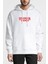Stranger Things Logo Baskılı Beyaz Erkek Örme Kapşonlu Sweatshirt Uzun Kol 1