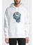 Zombie Baskılı Beyaz Erkek Örme Kapşonlu Sweatshirt Uzun Kol 1
