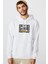 Sinyal Yok Baskılı Beyaz Erkek Örme Kapşonlu Sweatshirt Uzun Kol 1