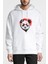 Gözlüklü Panda Baskılı Beyaz Erkek Örme Kapşonlu Sweatshirt Uzun Kol 1