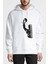 Muhammed Ali Yumruk Baskılı Beyaz Erkek Örme Kapşonlu Sweatshirt Uzun Kol 1