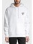Papyonlu Köpek Göğüs Baskılı Beyaz Erkek Örme Kapşonlu Sweatshirt Uzun Kol 1
