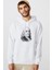 Benjamin Baskılı Beyaz Erkek Örme Kapşonlu Sweatshirt Uzun Kol 1