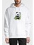 Panda Baskılı Beyaz Erkek Örme Kapşonlu Sweatshirt Uzun Kol 1