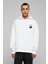 Panda Göğüs Baskılı Beyaz Erkek Örme Kapşonlu Sweatshirt Uzun Kol 1