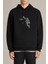 Astronot Smaç Baskılı Siyah Erkek Örme Kapşonlu Sweatshirt Uzun Kol 1