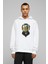 Dj Zombie Skull Baskılı Beyaz Erkek Örme Kapşonlu Sweatshirt Uzun Kol 1