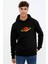 Saturn Baskılı Siyah Erkek Örme Kapşonlu Sweatshirt Uzun Kol 1