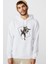 Rakun Rocket Baskılı Beyaz Erkek Örme Kapşonlu Sweatshirt Uzun Kol 1