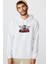 Mini Cooper Baskılı Beyaz Erkek Örme Kapşonlu Sweatshirt Uzun Kol 1