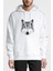 Sevimli Kurt Baskılı Beyaz Erkek Örme Kapşonlu Sweatshirt Uzun Kol 1