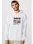 Lıes Baskılı Beyaz Erkek Örme Kapşonlu Sweatshirt Uzun Kol 1