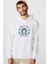 Astronomi Moon Baskılı Beyaz Erkek Örme Kapşonlu Sweatshirt Uzun Kol 1