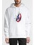 Captain America Shield Wall Baskılı Beyaz Erkek Örme Kapşonlu Sweatshirt Uzun Kol 1