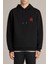 Silhouette Red Rose Kırımızı Gül Baskılı Siyah Erkek Örme Kapşonlu Sweatshirt Uzun Kol 1