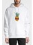 Ananas Kafatası Illüstrasyon Ananas Insan Kafatası Baskılı Beyaz Erkek Örme Kapşonlu Sweatshirt Uzun 1