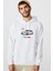 Araba Typer Baskılı Beyaz Erkek Örme Kapşonlu Sweatshirt Uzun Kol 1