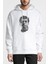 Muhammed Ali Illustrator Baskılı Beyaz Erkek Örme Kapşonlu Sweatshirt Uzun Kol 1