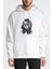 Queen Skull Baskılı Beyaz Erkek Örme Kapşonlu Sweatshirt Uzun Kol 1