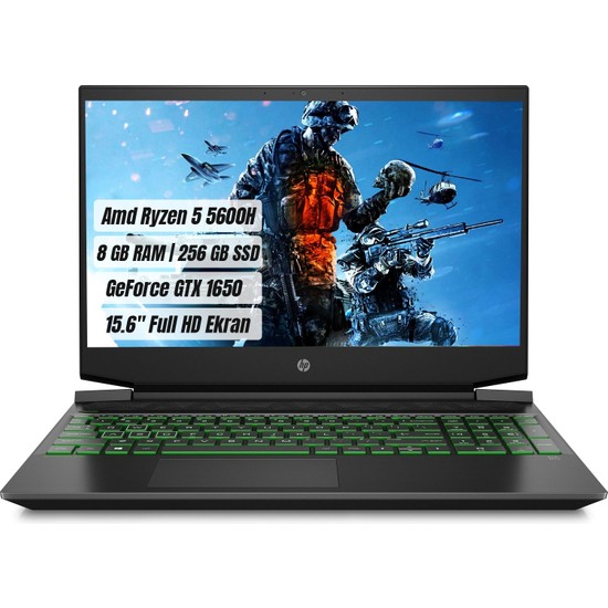 HP Pavilion Gaming Laptop 15-EC2036NT Amd Ryzen 5 5600H 8GB 256GB SSD GTX1650 Freedos 15.6" FHD Taşınabilir Bilgisayar 4G8U4EA