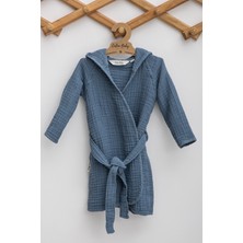Caline Baby 4 Kat Müslin Çocuk Bornozu - Navy