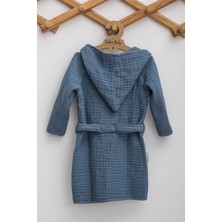 Caline Baby 4 Kat Müslin Çocuk Bornozu - Navy