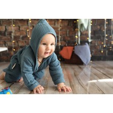 Caline Baby 4 Kat Müslin Çocuk Bornozu - Navy