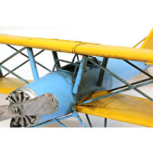 Mnk Home Dekoratif Metal Büyük Mavi Uçak Sarı Çift Kanatlı