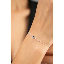 Elika Silver Kadın Dorika Top Detaylı Nazar Model 925 Ayar Gümüş Bileklik