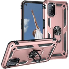 Tekno Grup Oppo A52 / A72 / A92 Kılıf Çift Katmanlı Yüzüklü Manyetik Vega Kapak Rose + Nano Ekran Koruyucu