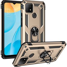 Tekno Grup Oppo A15 / A15S Kılıf Çift Katmanlı Yüzüklü Manyetik Vega Kapak Gold + Nano Ekran Koruyucu