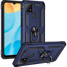 Tekno Grup Oppo A15 / A15S Kılıf Çift Katmanlı Yüzüklü Manyetik Vega Kapak Lacivert + Nano Ekran Koruyucu