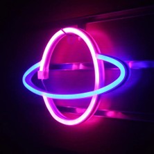 Orijinaldükkan Neon Renkli Işıklı Satürn Pilli ve Usbli Çocuk Odası Duvar Gece Lambası
