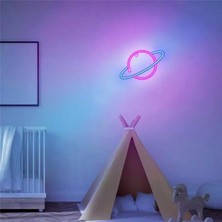Orijinaldükkan Neon Renkli Işıklı Satürn Pilli ve Usbli Çocuk Odası Duvar Gece Lambası