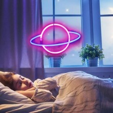 Orijinaldükkan Neon Renkli Işıklı Satürn Pilli ve Usbli Çocuk Odası Duvar Gece Lambası