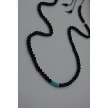 Stoneage Jewellery Turkuaz ve Oniks Taşlı Metalsiz Kolye