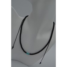 Stoneage Jewellery Turkuaz ve Oniks Taşlı Metalsiz Kolye
