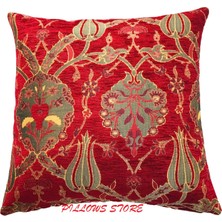 Pillows Store Osmanlı Lale Desenli Kırmızı Kırlent Kılıfı 45 cm x 45 cm