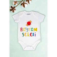 Limon Bebek Beyaz Bayram Şekeri Yazılı Baskılı Body Zıbın