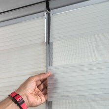 Wenthi Ölçüye Özel Ekru Cam Balkon ve Sürgülü Cam Perdesi - Yapıştırmalı Geniş Pliseli Zebra Perde VCB2808