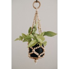 Emtory Home  Dekoratif Doğal Ahşap Boncuklu Saksılık