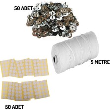 Mumi Mum Fitili, Fitil Tutacağı ve Tutacak Etiketi Seti 50 Mum Için